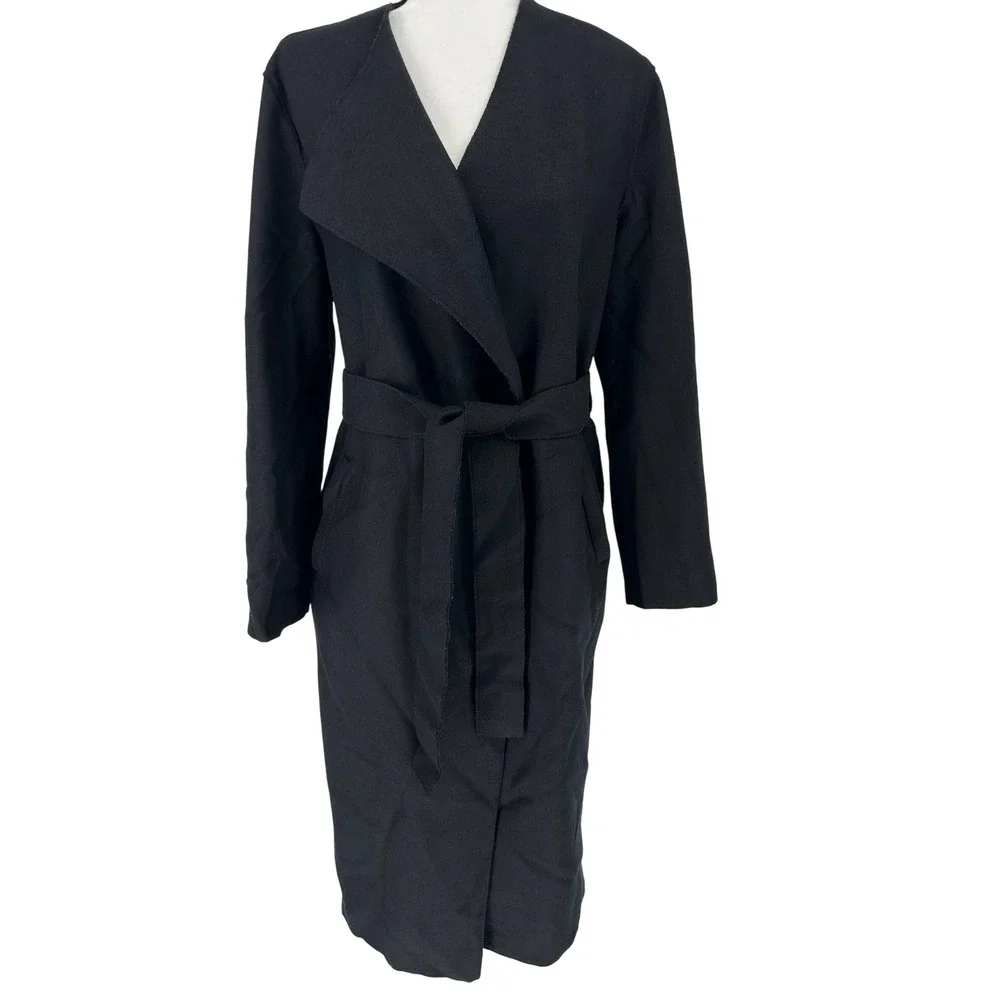 Harris Wharf‎ London Belted Wrap Coat 100% Virgin Wool IT 42 Black Minimalist